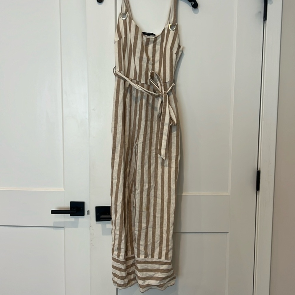 Tan and white striped jumpsuit